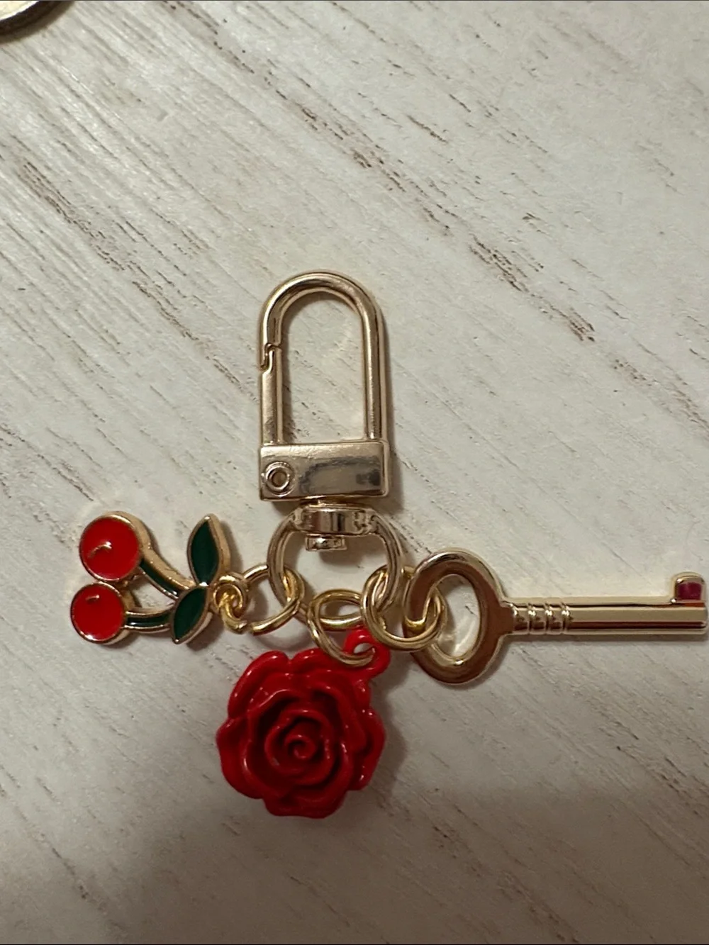 Dolce & Gabbana Gold-tone Keyring with Red Rose and Cherry Charms
